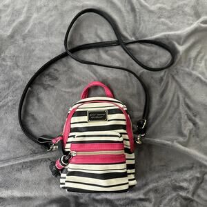 BETSEY JOHNSON Mini Backpack Womens Crossbody Bag Black White Stripe Pink Y2K